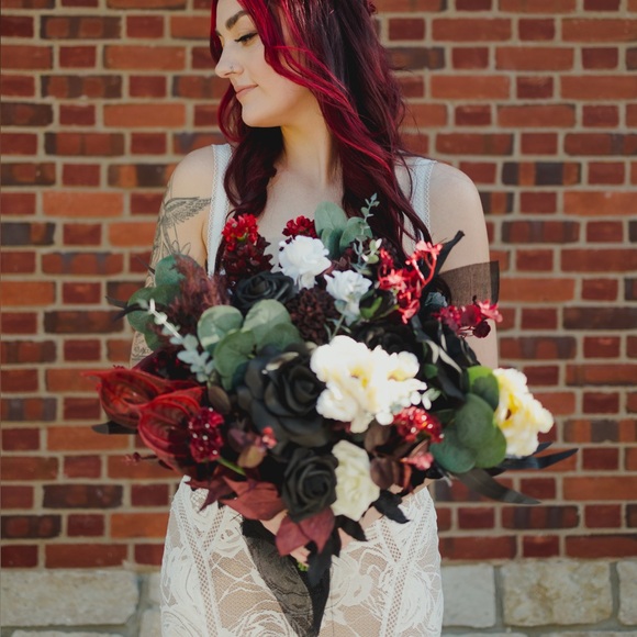 Lings Moments Moody Burgundy and Black Bridal Bouquet - Picture 1 of 2